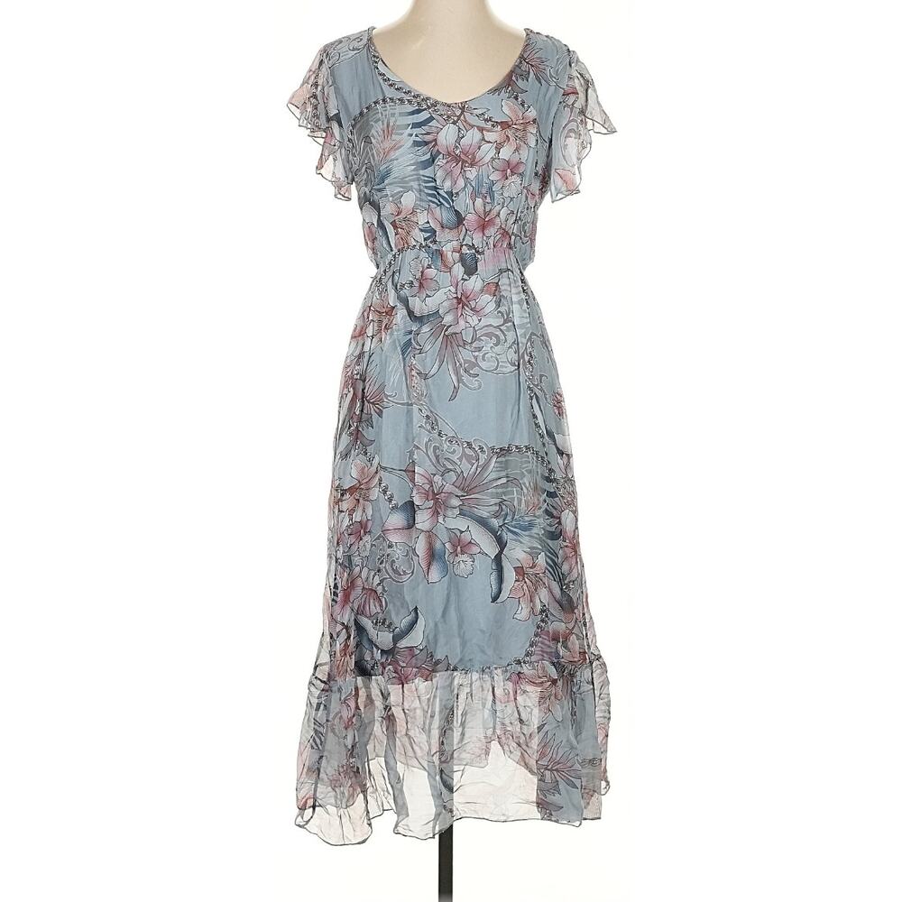 Elena Baldi Made in Italy Coquette Boho Romantic Sheer Silk Blend Midi Dress XL